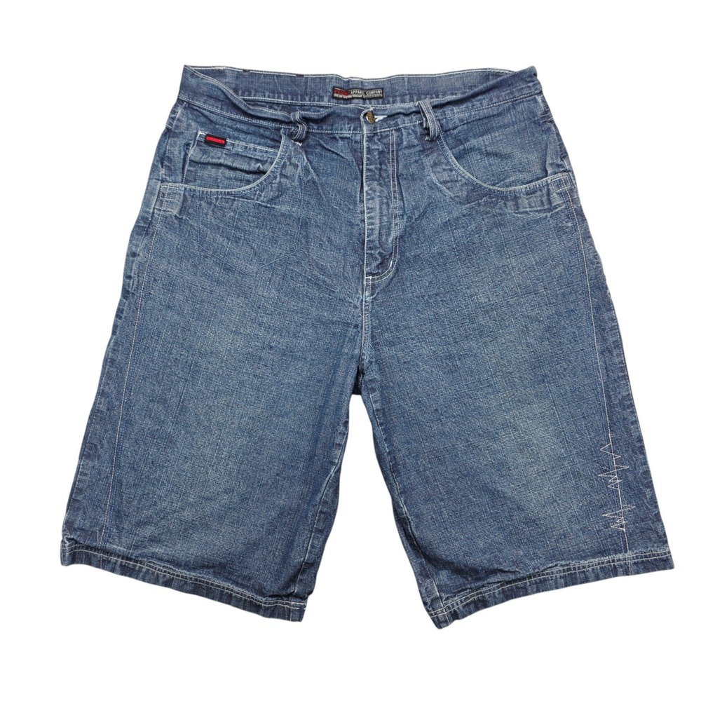 FUBU Apparel Company Mens Baggy Denim Shorts Blue Y2K Hip Hop Embroidered W38